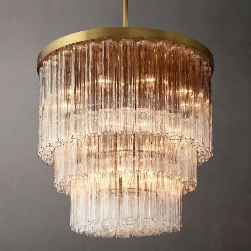 Cielo Glass 3-Tier Round Chandelier 36” - Grace Lamp