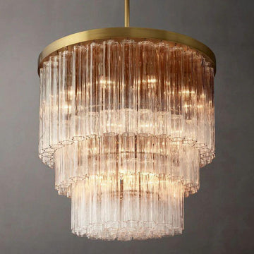 Cielo Glass 3-Tier Round Chandelier 36” - Grace Lamp