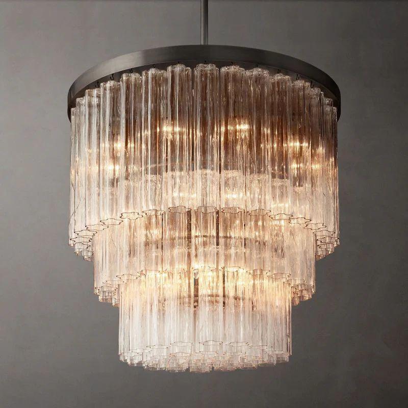 Cielo Glass 3-Tier Round Chandelier 36” - Grace Lamp