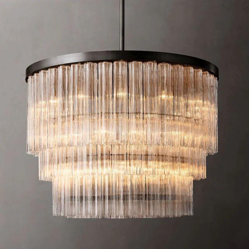 Cielo Glass 3-Tier Round Chandelier 48” - Grace Lamp