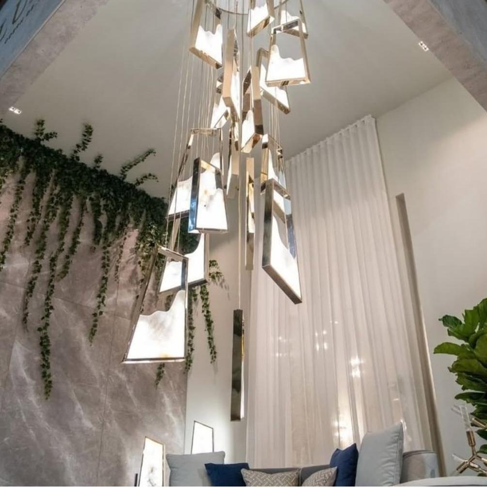 Modern Light Luxury Alabaster Chandelier in Gold Finish - Grace Lamp