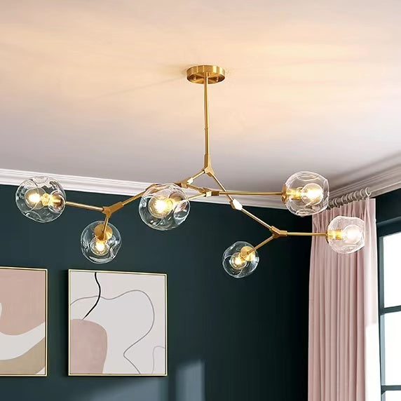 6/8-Lights Clear Globes Glass Modern Arm Chandelier Bronze For Dining Room Or Bedroom-MEET LIGHTING