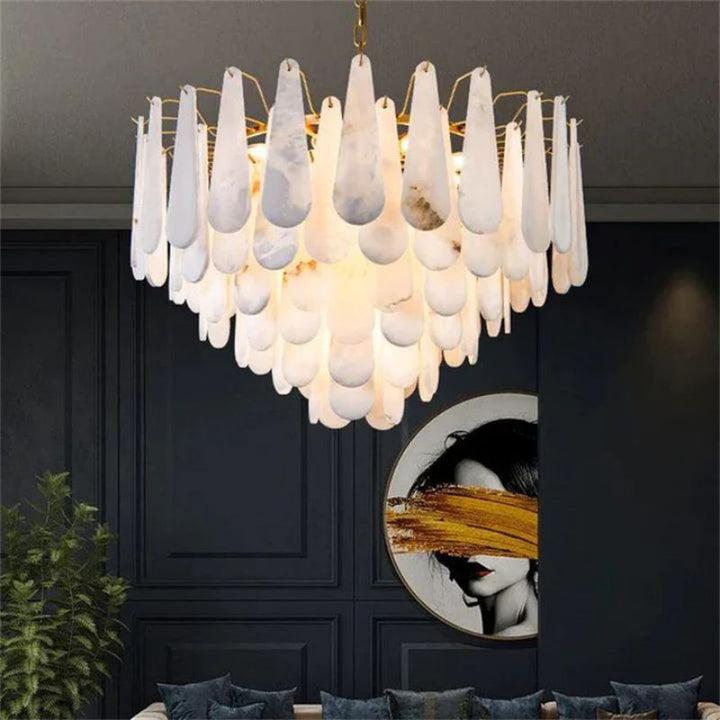 Laura Alabster Feathery Chandelier - Grace Lamp