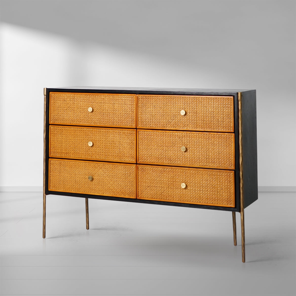 Thaddies Metal Frame Rattan 6-Drawer Side Cabinet-Grace Lamp
