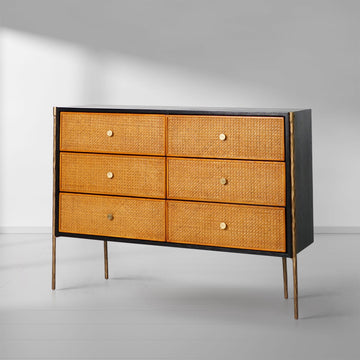 Thaddies Metal Frame Rattan 6-Drawer Side Cabinet-Grace Lamp