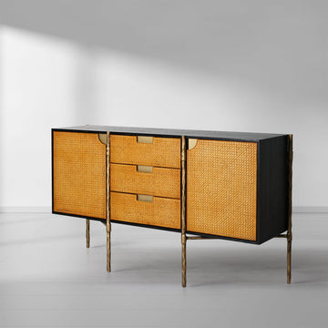 Thaddies Metal Frame Rattan Side Cabinet-Grace Lamp
