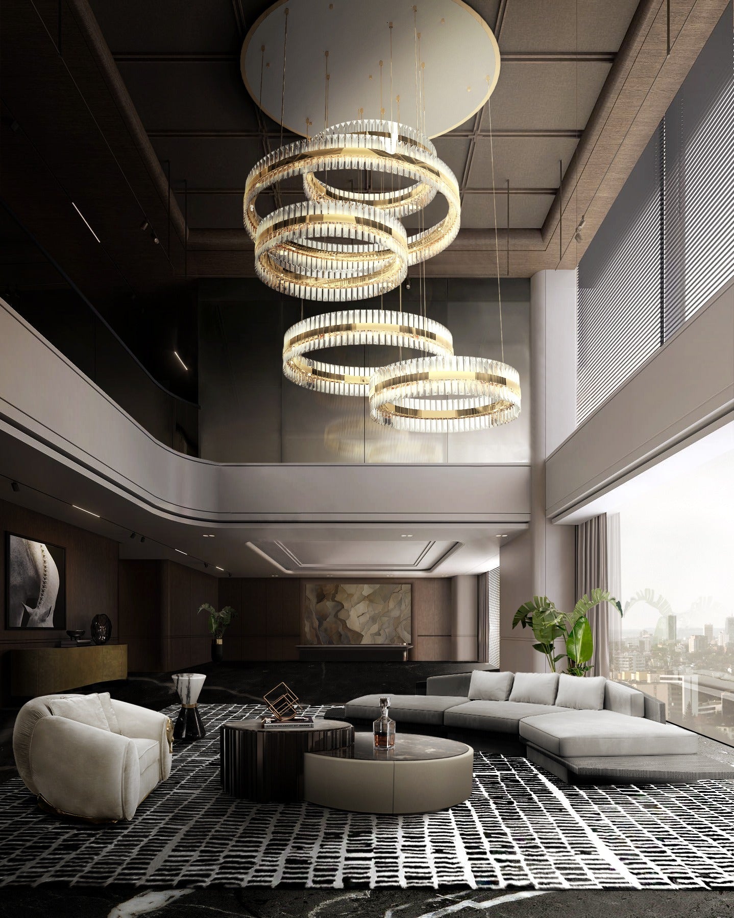5-Ring Crystal Chandelier in Gold Finish-MEET LIGHTING