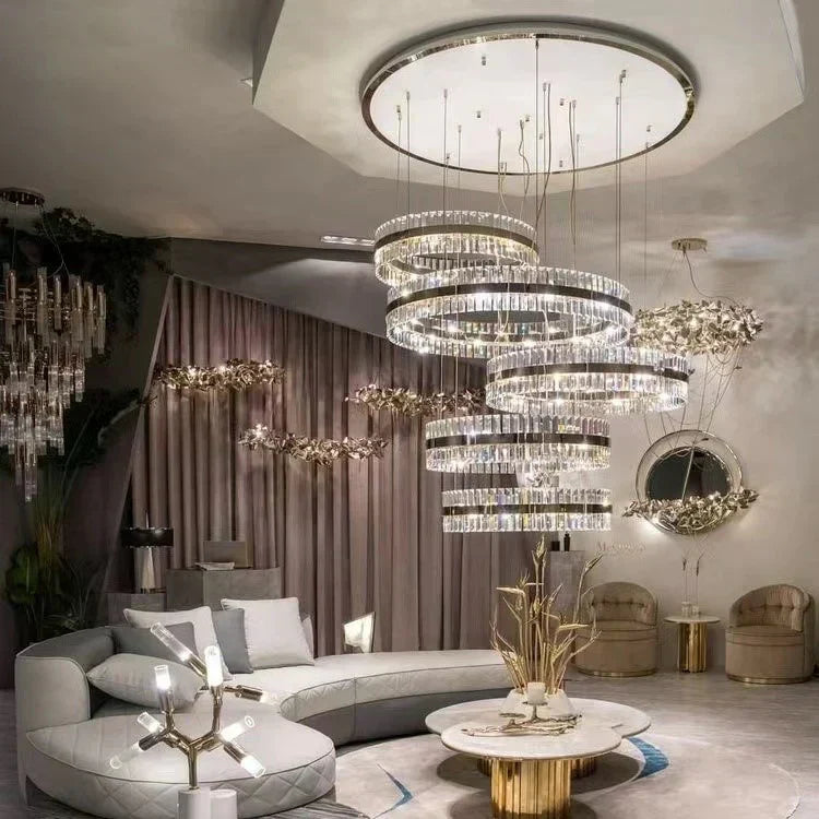 5-Ring Crystal Chandelier in Gold Finish-MEET LIGHTING