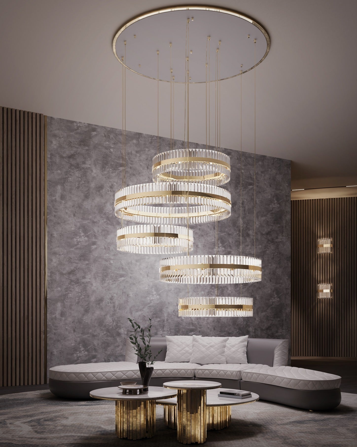 5-Ring Crystal Chandelier in Gold Finish-MEET LIGHTING