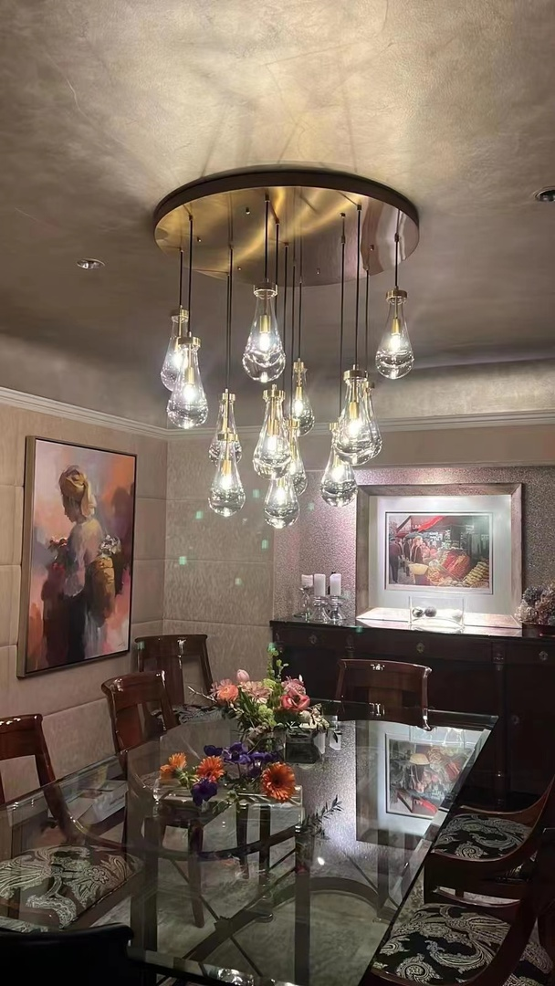 Rain Modern Round Glass Chandelier 36" - Grace Lamp