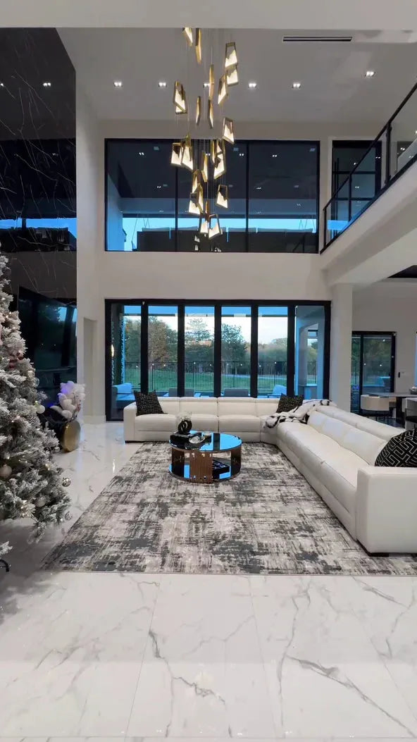 Modern Light Luxury Alabaster Chandelier in Gold Finish - Grace Lamp