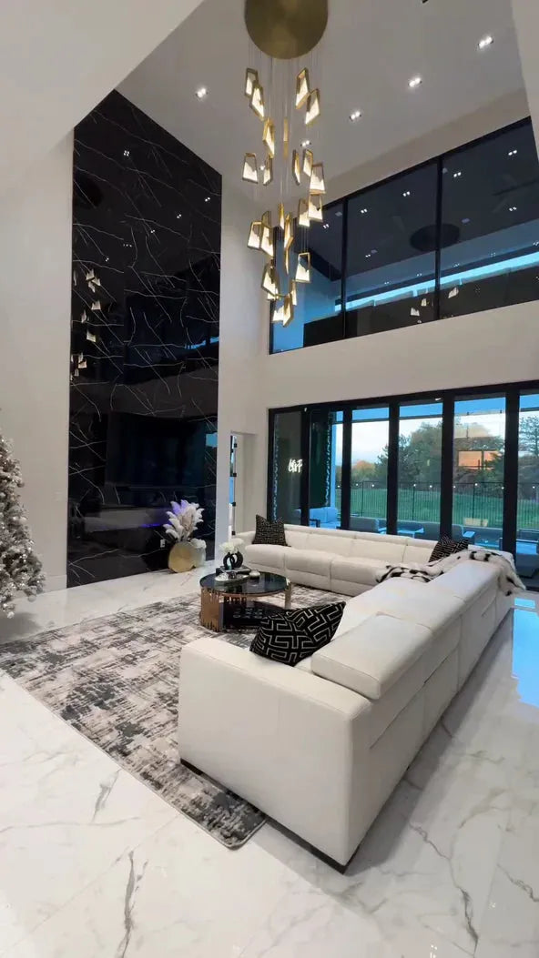 Modern Light Luxury Alabaster Chandelier in Gold Finish - Grace Lamp